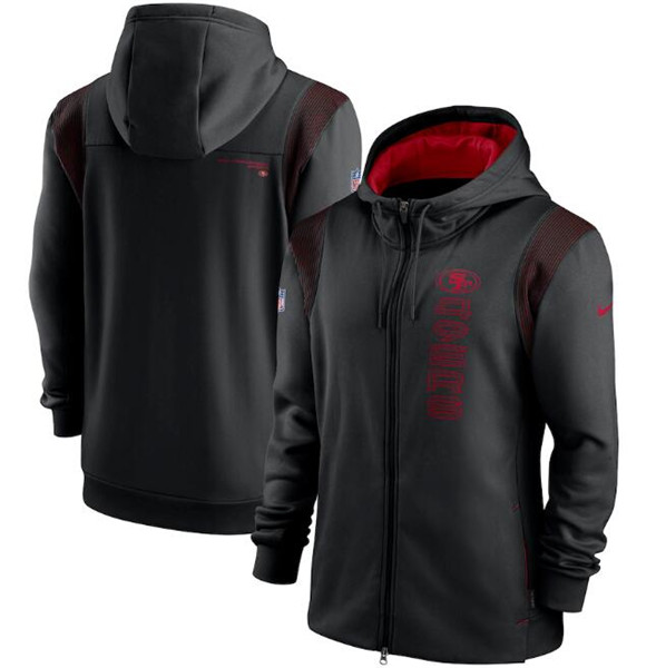 Men's San Francisco 49ers 2021 Black Sideline Team Performance Full-Zip Hoodie